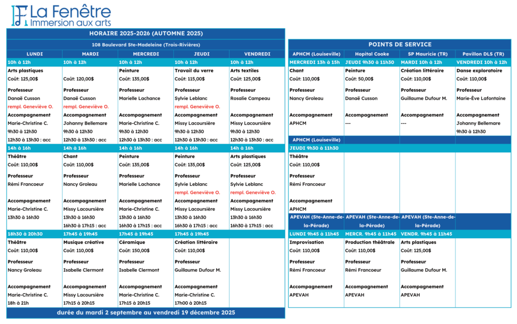 GRILLE HORAIRE ATELIERS 2025-2026 automne 2025-septembre2025